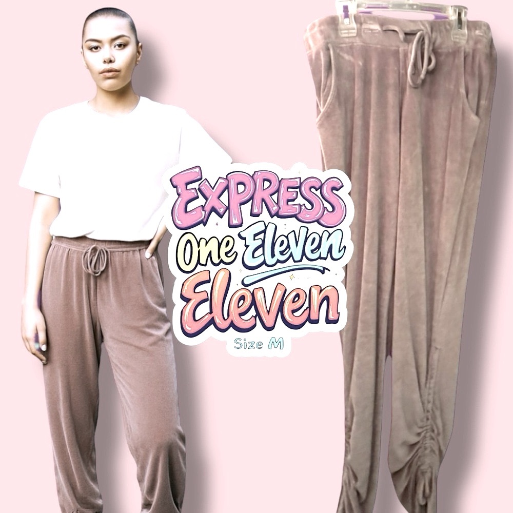 Express One Eleven Joggers Vintage Y2K Pink Mauve Velvet Scrunch Leg - Size M